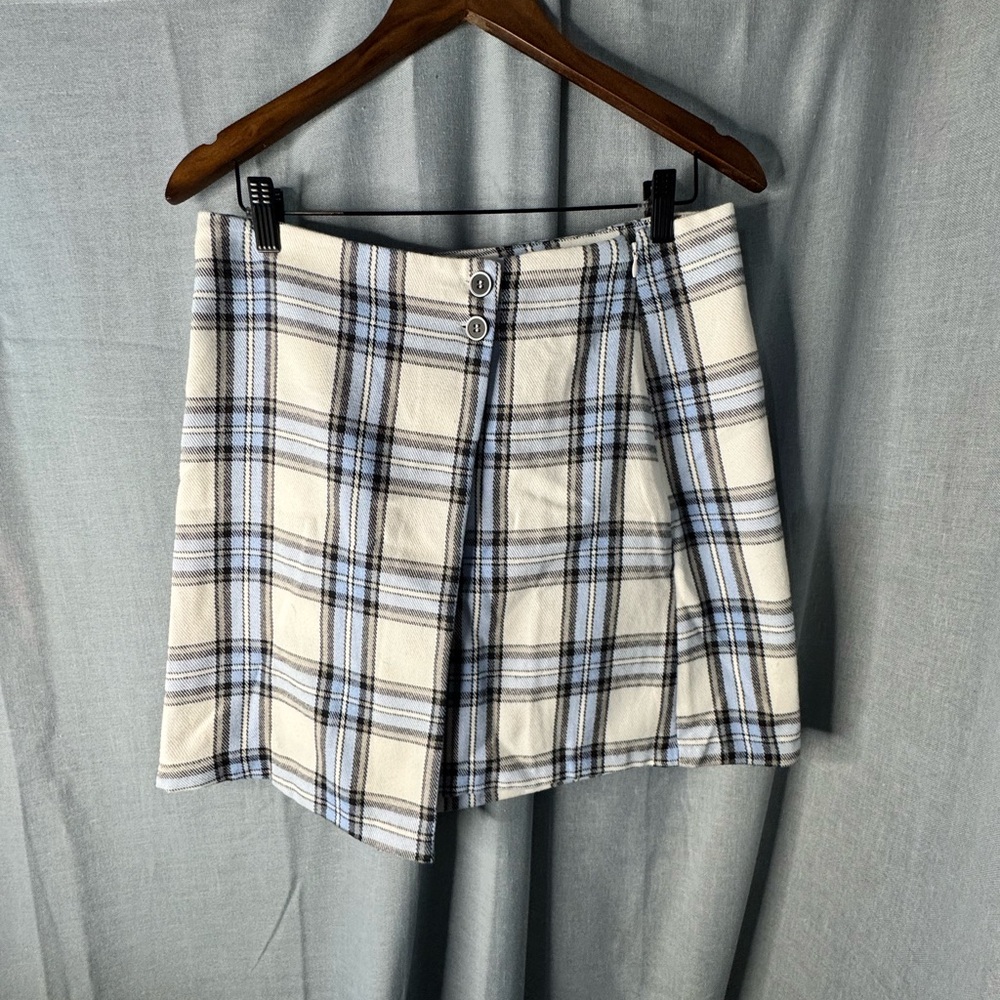 Francesca's Collections Blue and Black Plaid Skirt